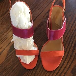 Orange and pink strappy heels